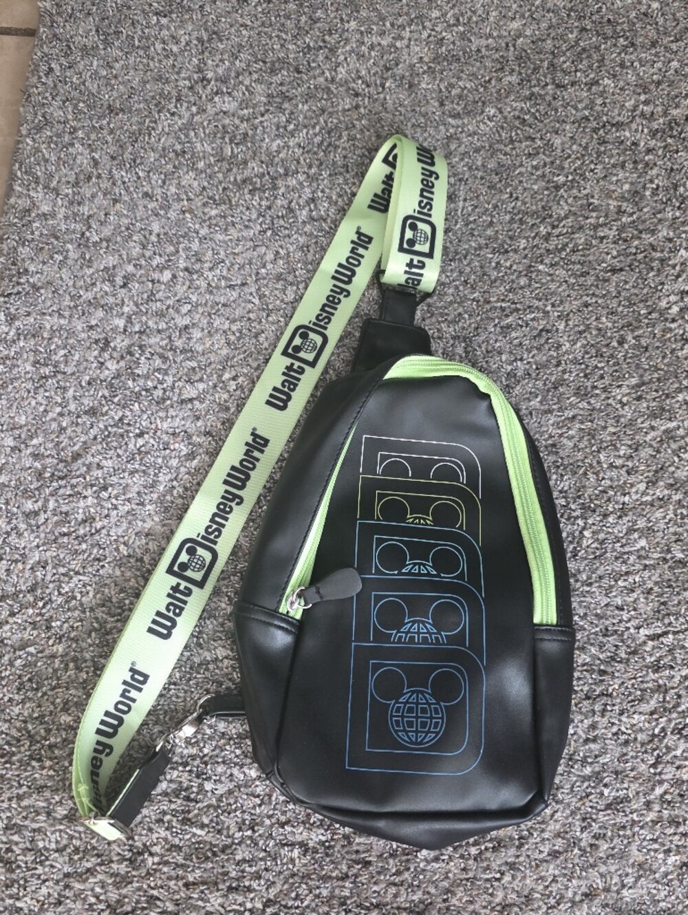 Disney Black and Lime Green Crossbody Sling Bag
